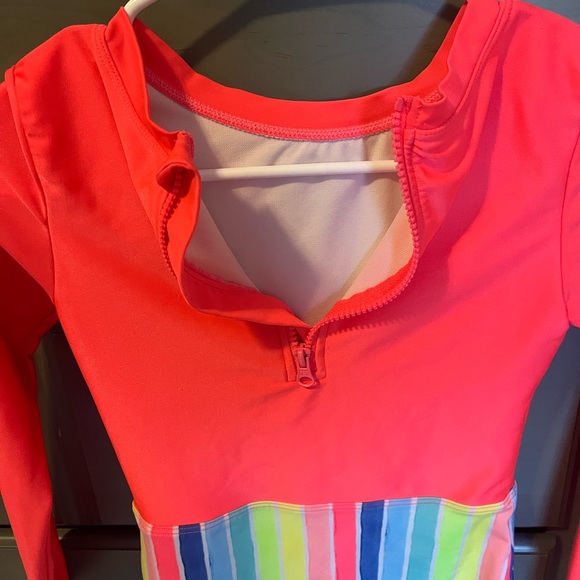 Cat & Jack Neon Pink Girls Swim Top with Rainbow Trim - Picture 2 of 4